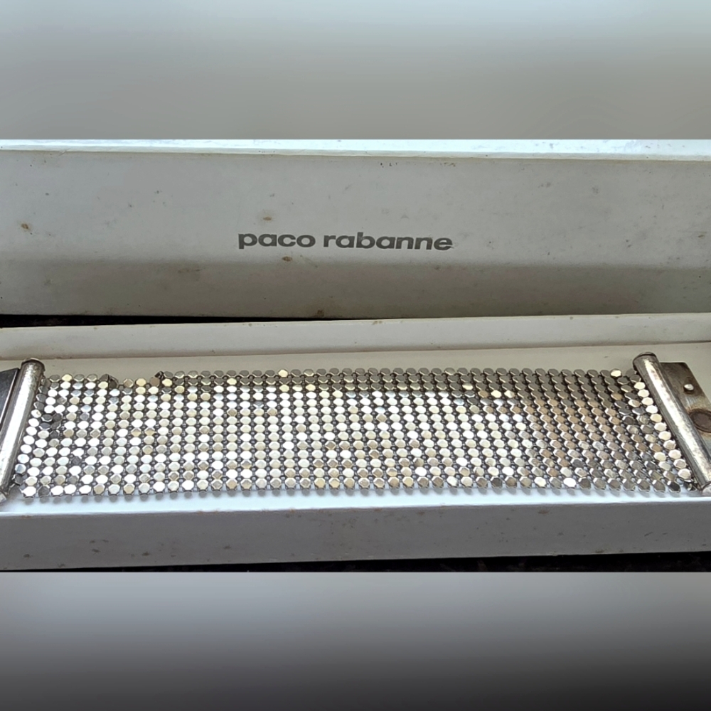 Vintage Paco Rabanne Silver Mesh Bracelet With Magnetic Clasp
